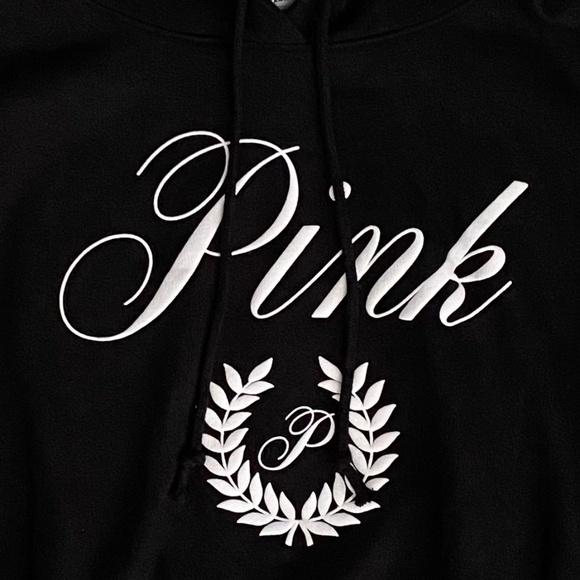 PINK Victoria's Secret Hoodie Hooded Sweater Sweatshirt Cropped Black w/ Logo - Picture 3 of 3